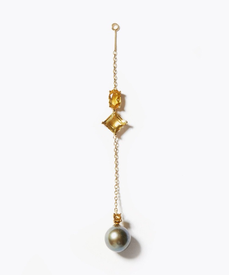 [eden] K10 gradation citrine tahitian pearl chain ear charm
