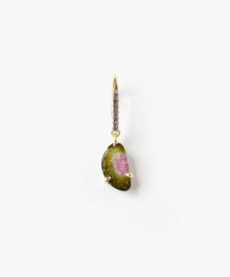 [elafonisi] water melon tourmaline pave diamond single pierced earring