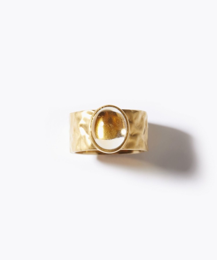 [ancient] cabochon citrine textured wide band ring