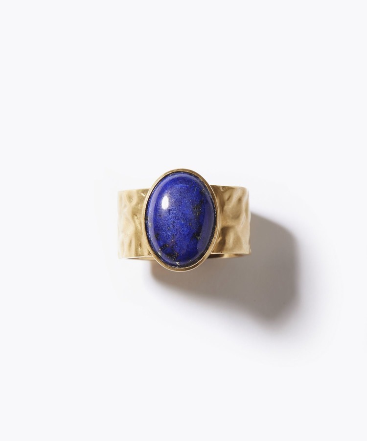 [ancient] cabochon lapis lazuli textured wide band ring