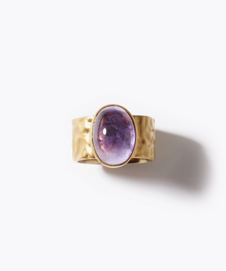 [ancient] cabochon amethyst textured wide band ring
