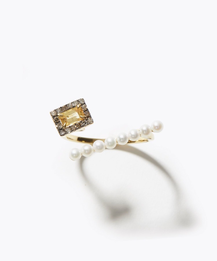 [elafonisi] 【2021 Christmas Limited】yellow sapphire baby akoya pearl open ring