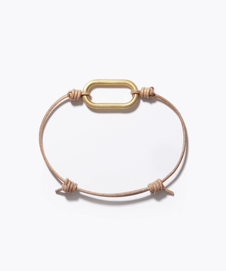 [I am donation] bone oval gold tanned leather bracelet