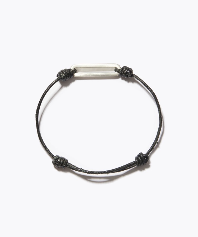 [I am donation] bone Rectangle silver black leather bracelet