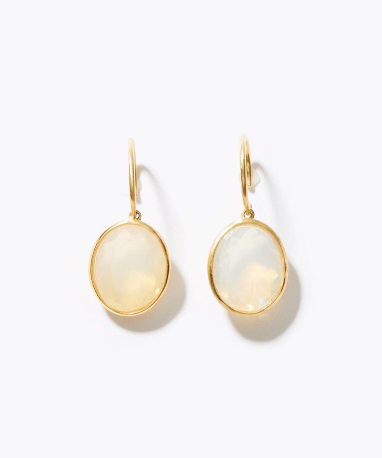 [eden] K10 oval white opal pierced earring