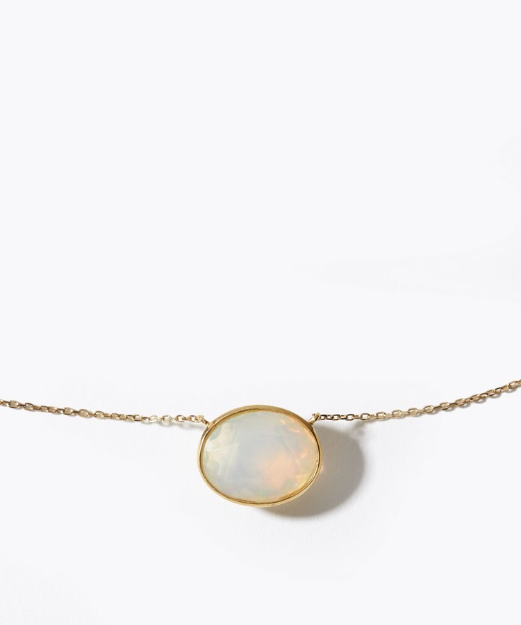 [eden] K10 oval white opal choker