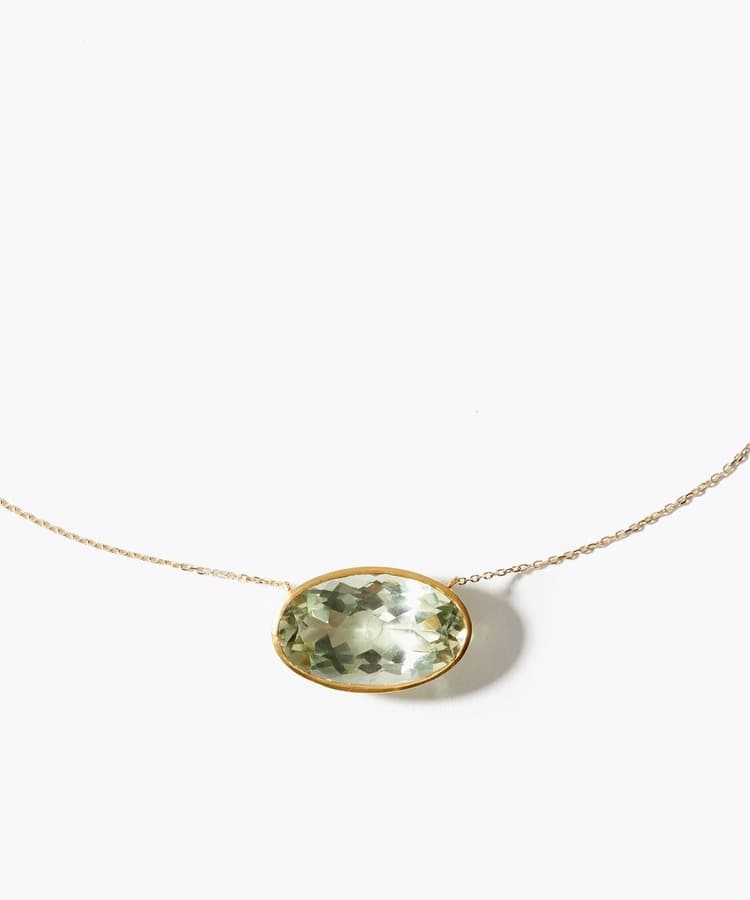 [eden] K10 oval green amethyst choker