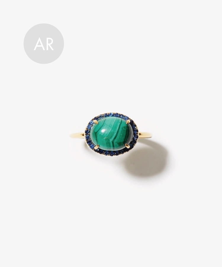 [elafonisi] cabochon malachite paved blue sapphire ring