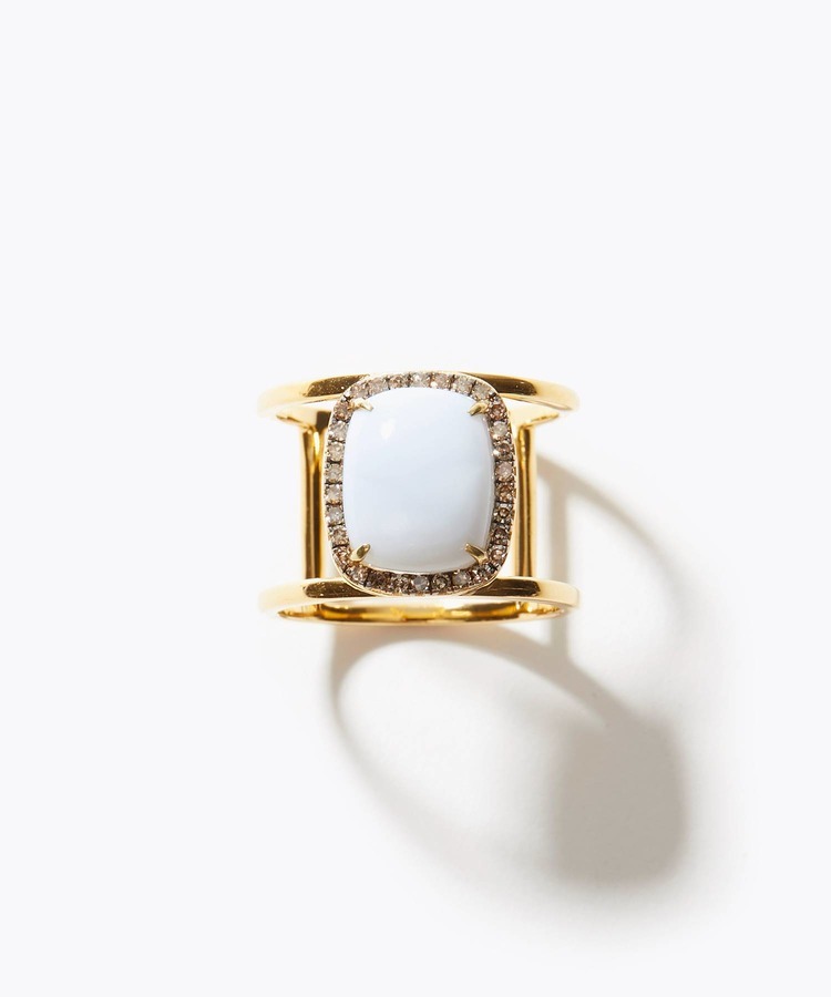 [elafonisi] cushion blue opal pave diamond double band ring