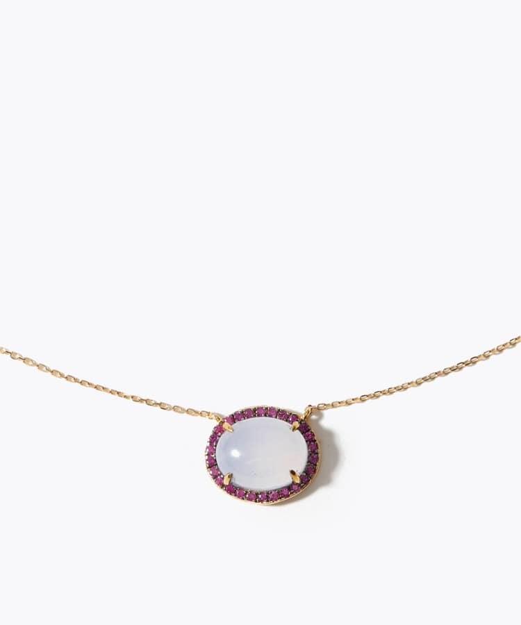[elafonisi] cabochon blue chalcedony pave ruby choker
