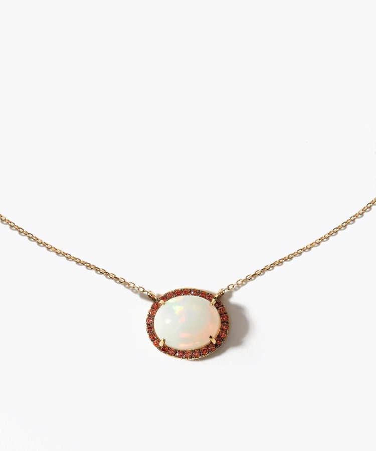 [elafonisi] cabochon white opal pave orange sapphire choker