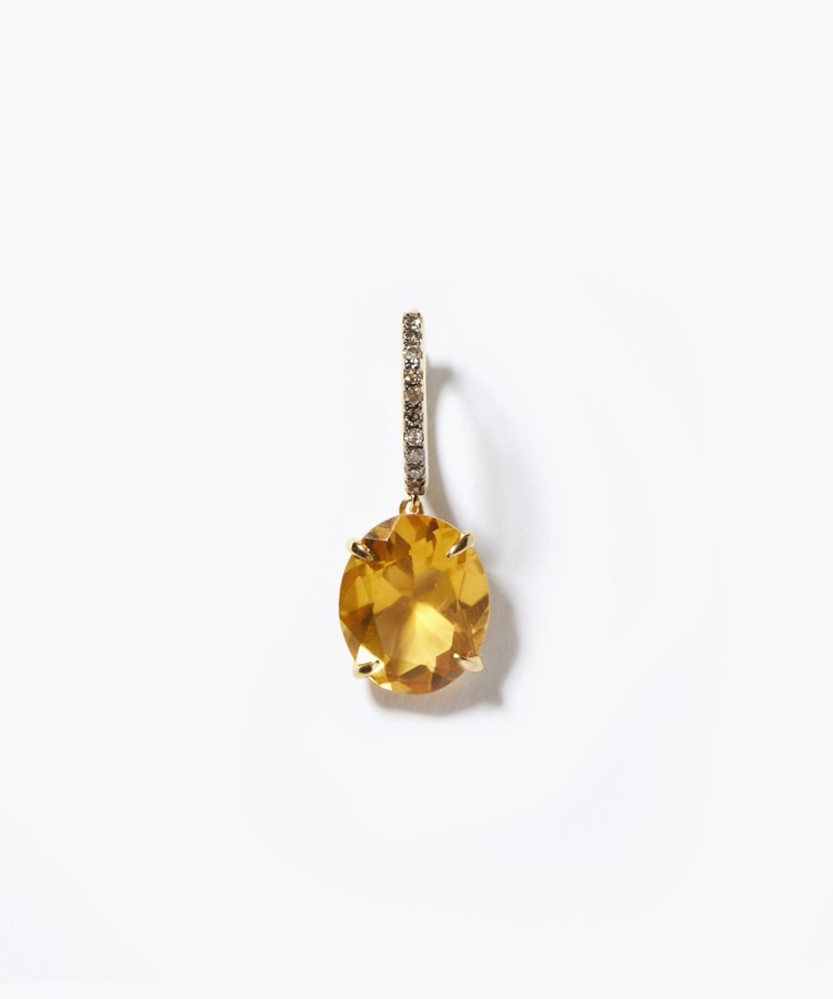 [elafonisi] oval citrine pave diamond single pierced earring