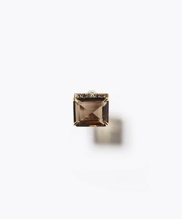 [elafonisi] rectangle smoky quartz pave diamond stud single pierced earring