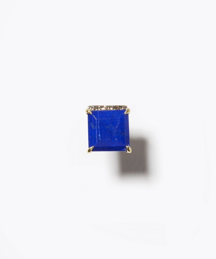 [elafonisi] square lapis lazuli pave diamond stud single pierced earring