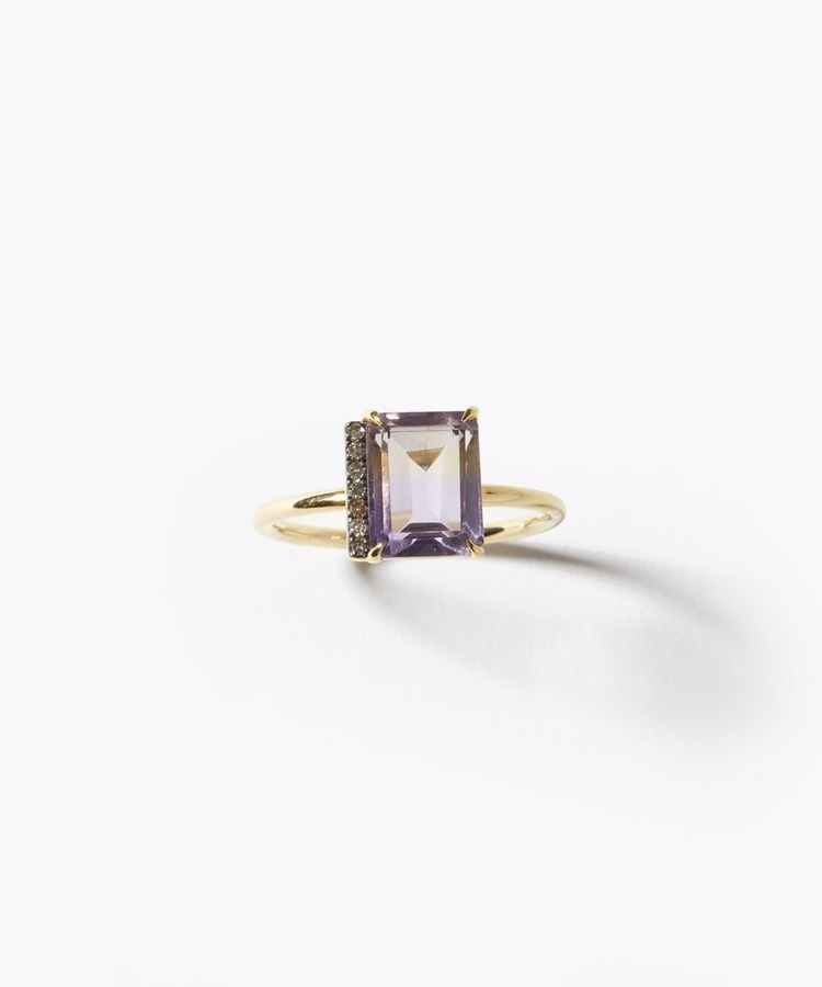 [elafonisi] rectangle ametrine pave diamond ring
