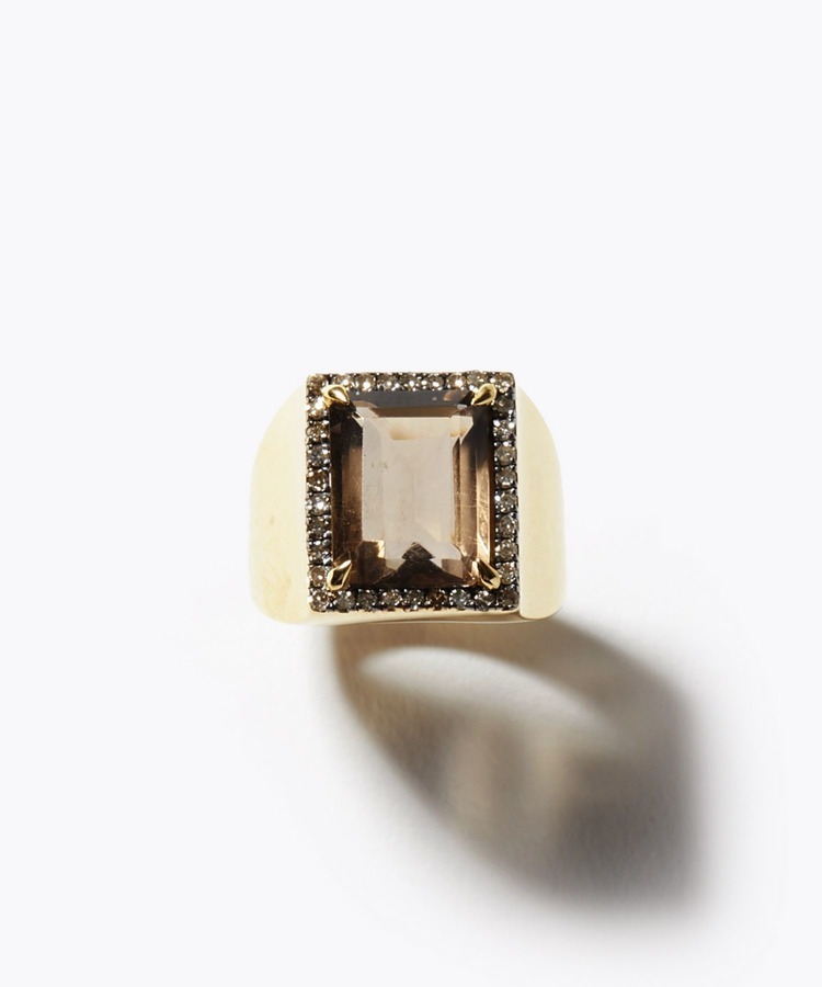 [elafonisi] rectangle smoky quartz pave diamond ring