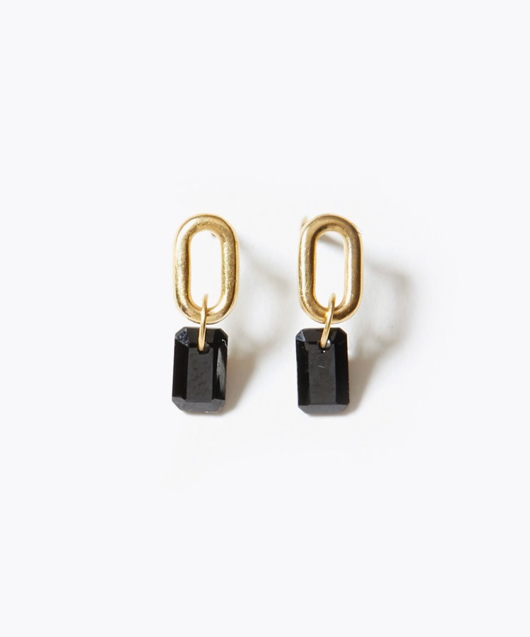 [eden] K10 black spinel oval hoop pierced earring