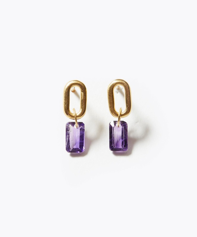 [eden] K10 dark amethyst oval hoop pierced earring