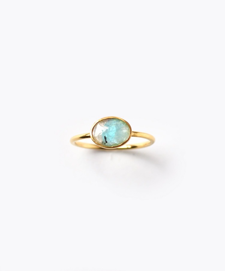 [eden] K10 One of a Kind paraiba tourmaline in quartz oval cabochon ring