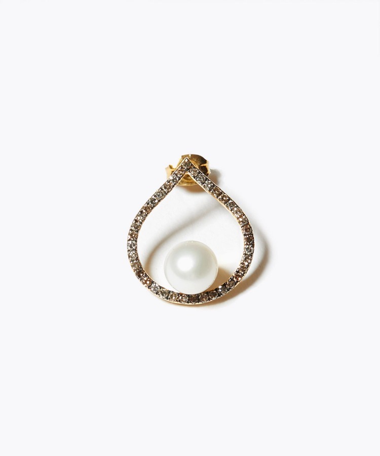 [lotus] pearl petal diamonds single pierced earring