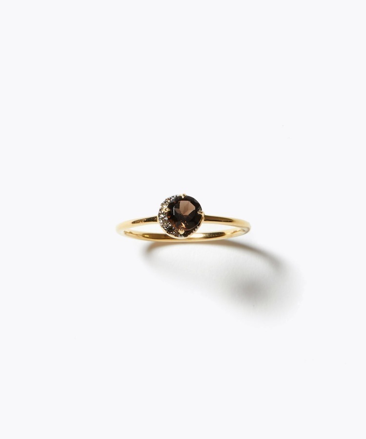 [elafonisi] smoky quartz new moon pave diamonds eternity ring