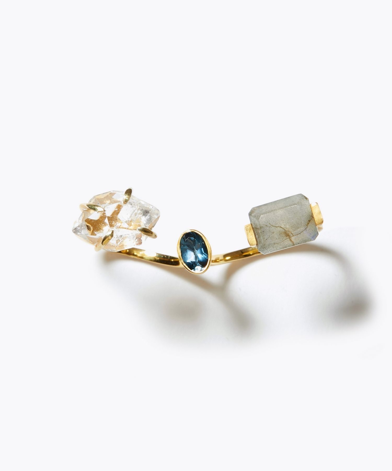 [ancient] multi stones gray double finger ring
