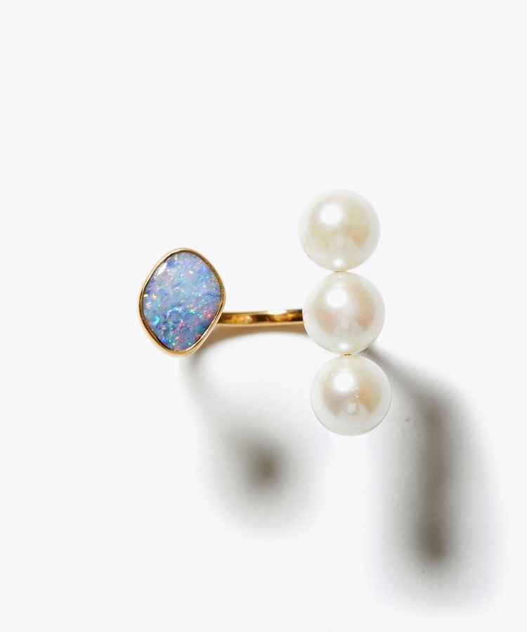 [pear] akoya pearl doublet opal open ring