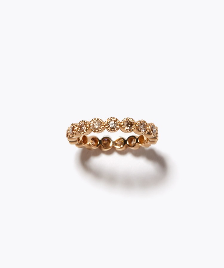 [basic] K10 brown diamond milgrain eternity pinky ring