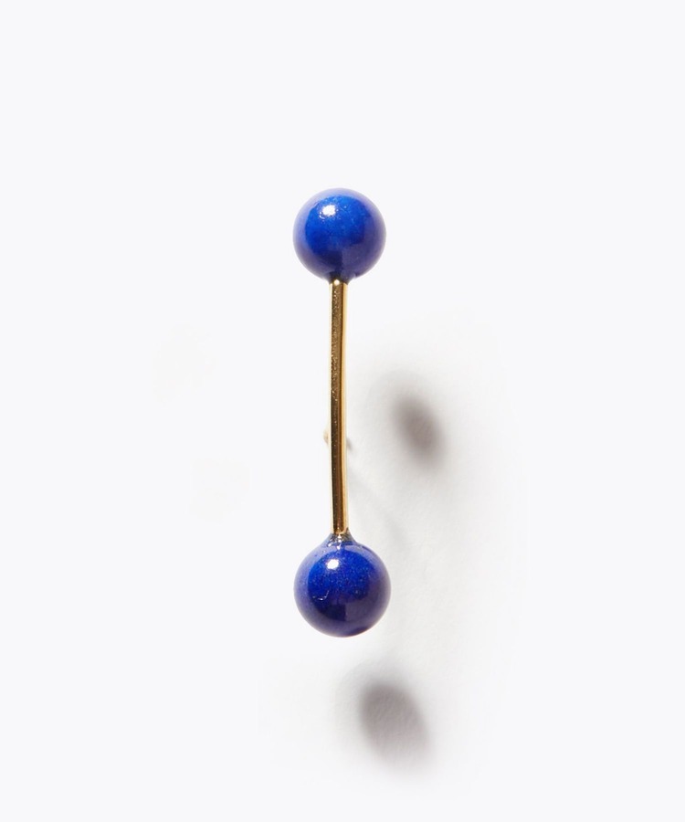 [ancient] lapis lazuli double ball single pierced earring