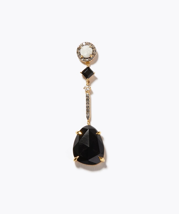 [elafonisi] 【2022 Winter Limited】black&white rough black quartz single pierced earring