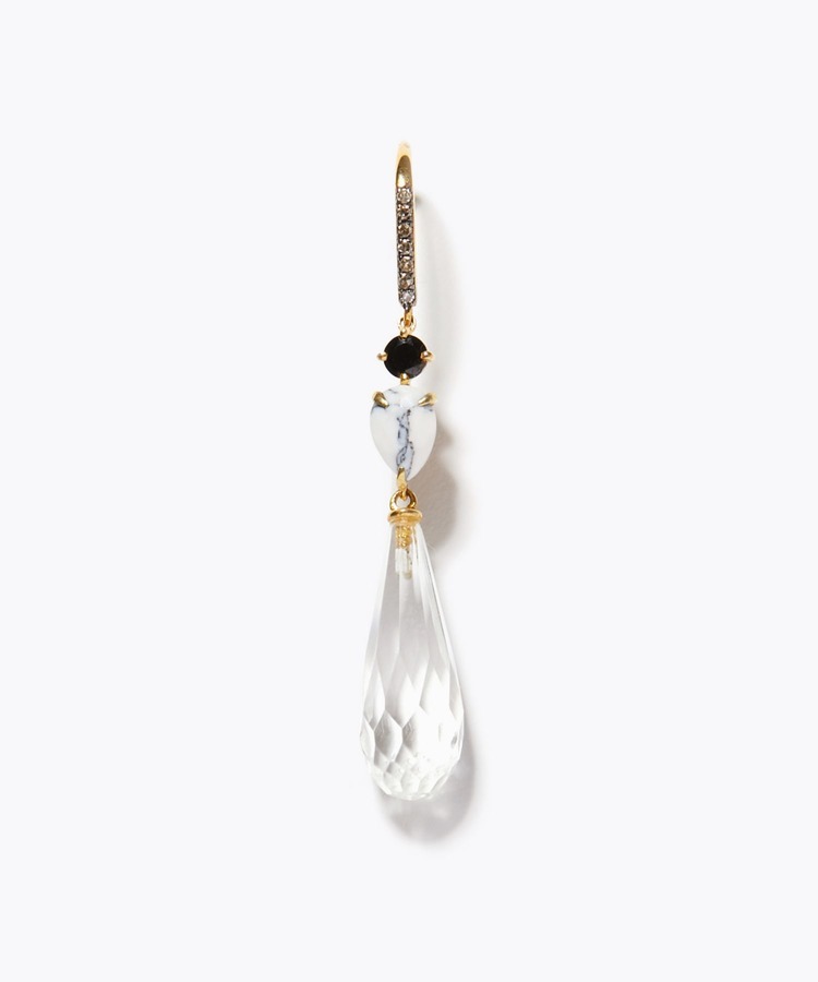 [elafonisi] 【2022 Winter Limited】black&white drop clear quartz single pierced earring