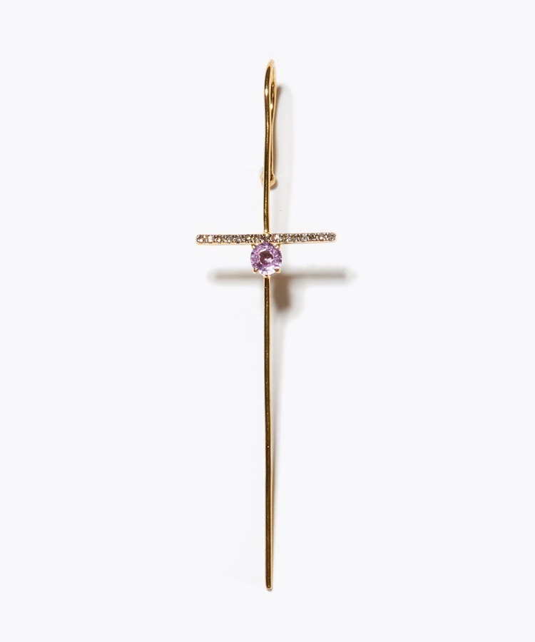 [elafonisi] round pink sapphire pave diamond ear cuff pierced earring