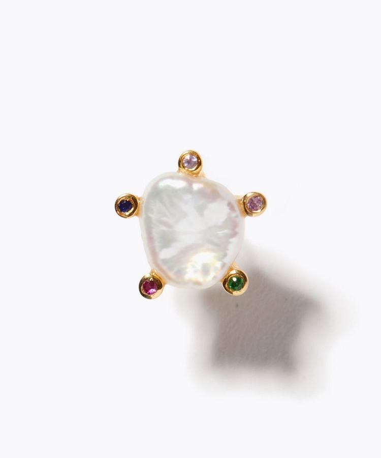 [philia] keshi pearl multi-stone prong single pierced earring