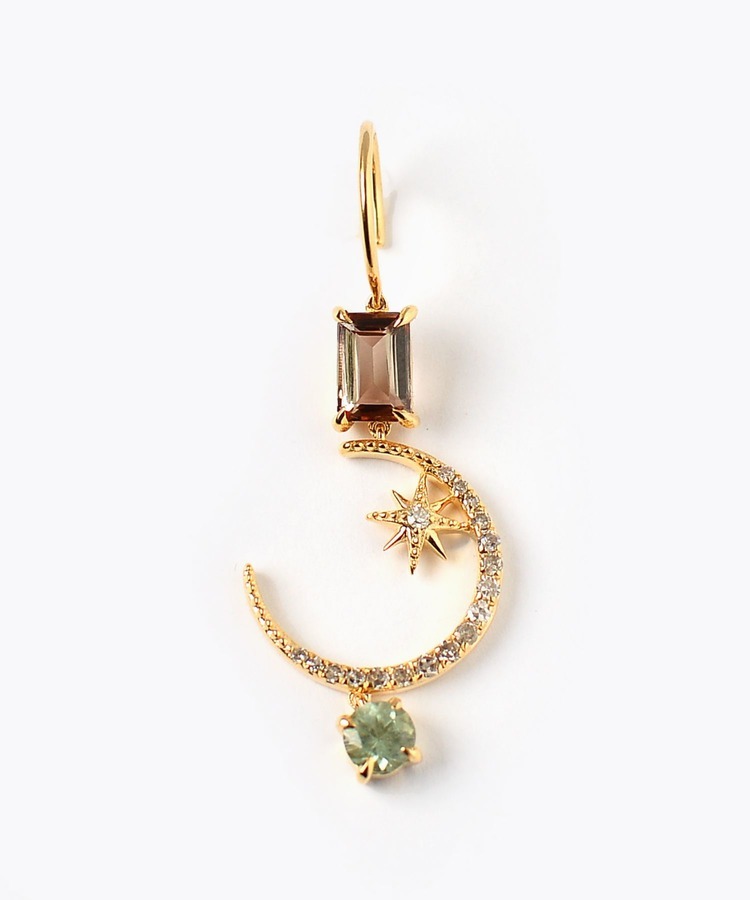 [elafonisi] 【2022 Winter Limited】One of a kind multi tourmaline new moon single pierced earring