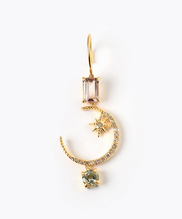 [elafonisi] 【2022 Winter Limited】One of a kind multi tourmaline new moon single pierced earring