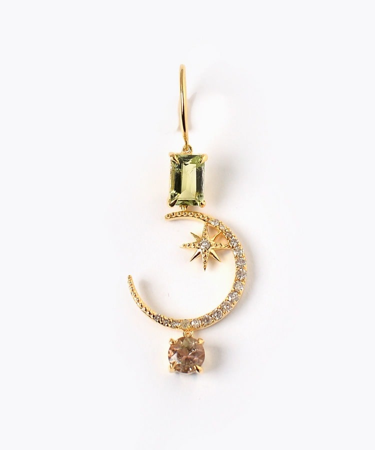 [elafonisi] 【2022 Winter Limited】One of a kind multi tourmaline new moon single pierced earring