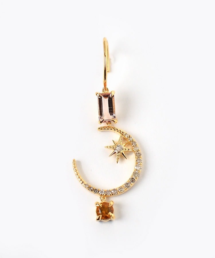 [elafonisi] 【2022 Winter Limited】One of a kind multi tourmaline new moon single pierced earring