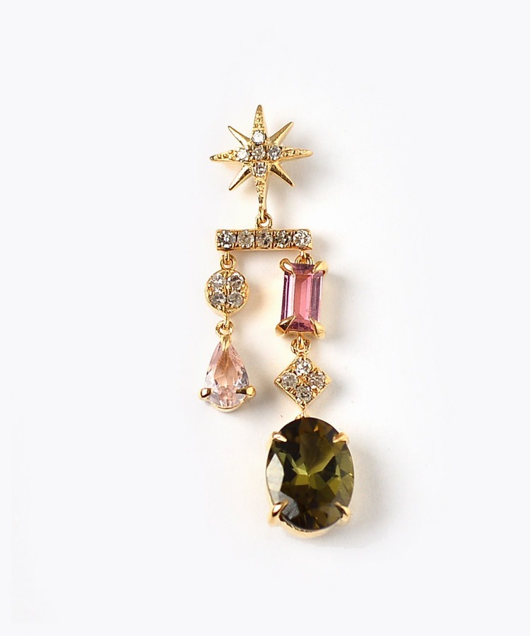 [elafonisi] 【2022 Winter Limited】One of a kind multi tourmaline glanstar chandelier single pierced earring