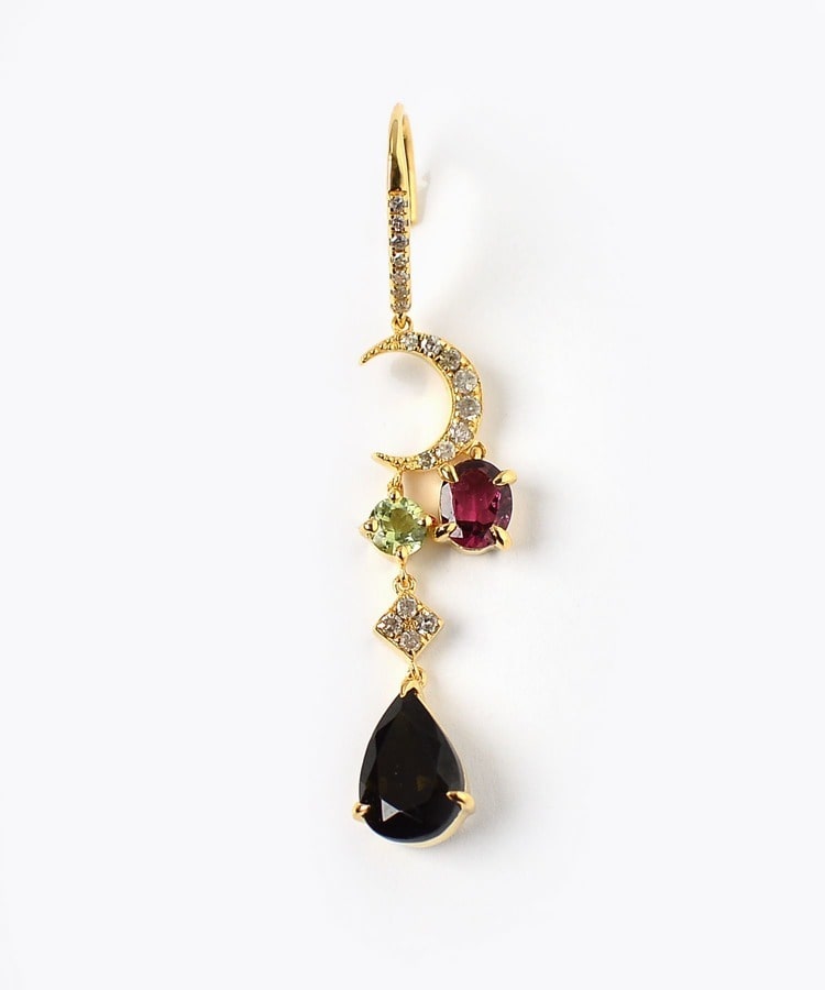 [elafonisi] 【2022 Winter Limited】One of a Kind multi tourmaline new moon chandelier single pierced earring