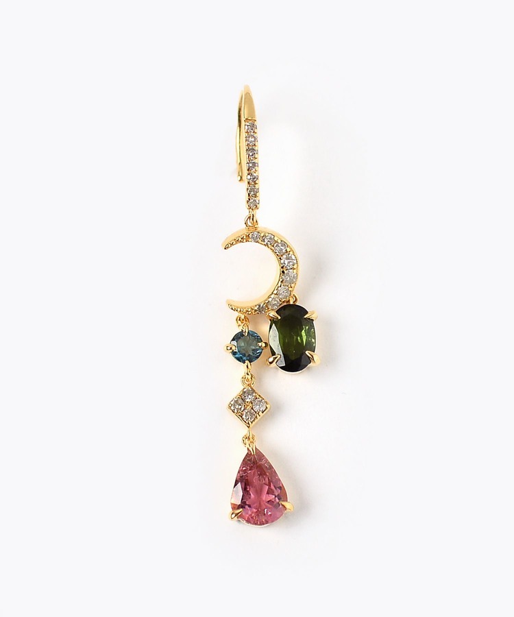 [elafonisi] 【2022 Winter Limited】One of a Kind multi tourmaline new moon chandelier single pierced earring