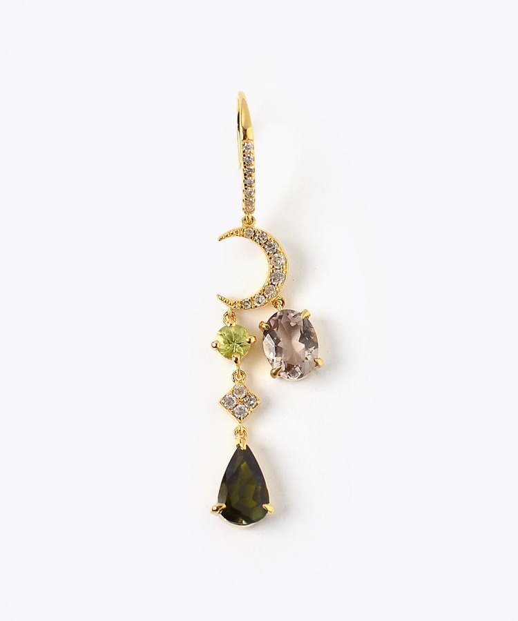 [elafonisi] 【2022 Winter Limited】One of a Kind multi tourmaline new moon chandelier single pierced earring
