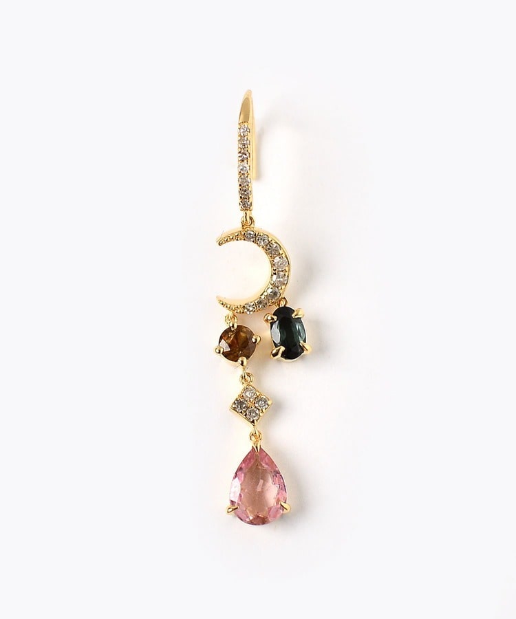 [elafonisi] 【2022 Winter Limited】One of a Kind multi tourmaline new moon chandelier single pierced earring