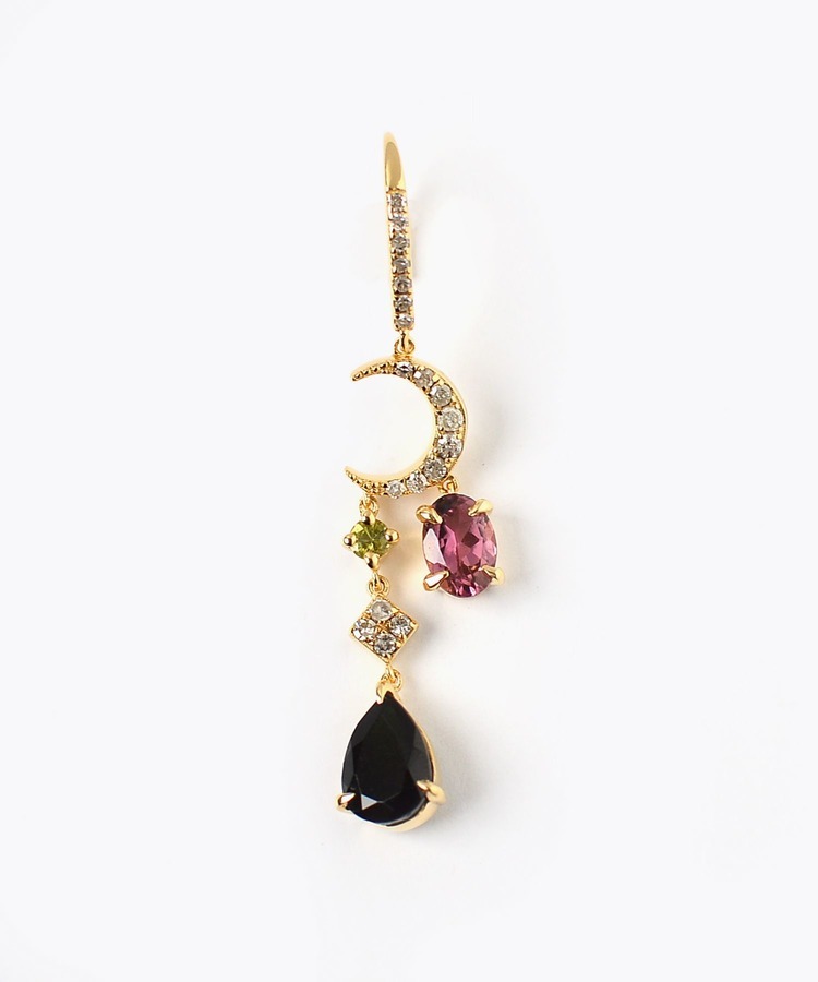[elafonisi] 【2022 Winter Limited】One of a Kind multi tourmaline new moon chandelier single pierced earring