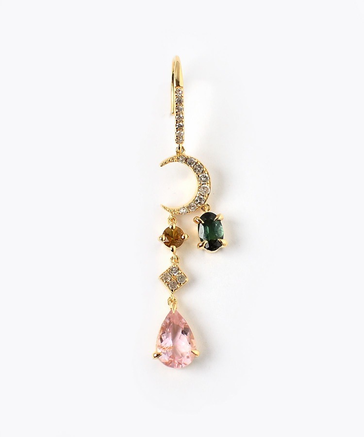 [elafonisi] 【2022 Winter Limited】One of a Kind multi tourmaline new moon chandelier single pierced earring