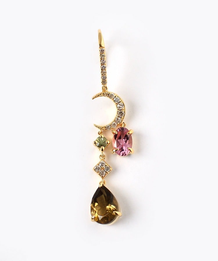 [elafonisi] 【2022 Winter Limited】One of a Kind multi tourmaline new moon chandelier single pierced earring