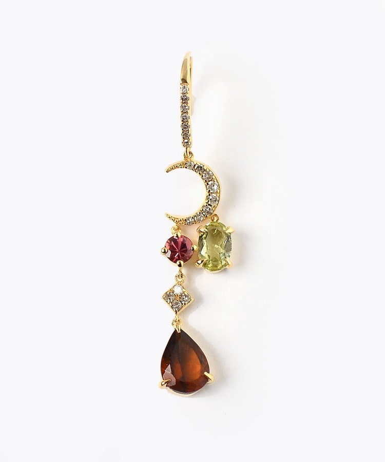 [elafonisi] 【2022 Winter Limited】One of a Kind multi tourmaline new moon chandelier single pierced earring