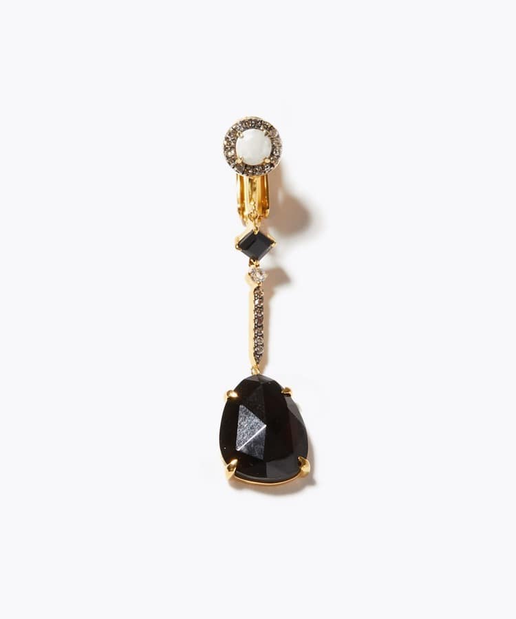[elafonisi] 【2022 Winter Limited】black&white rough black quartz single ear clip