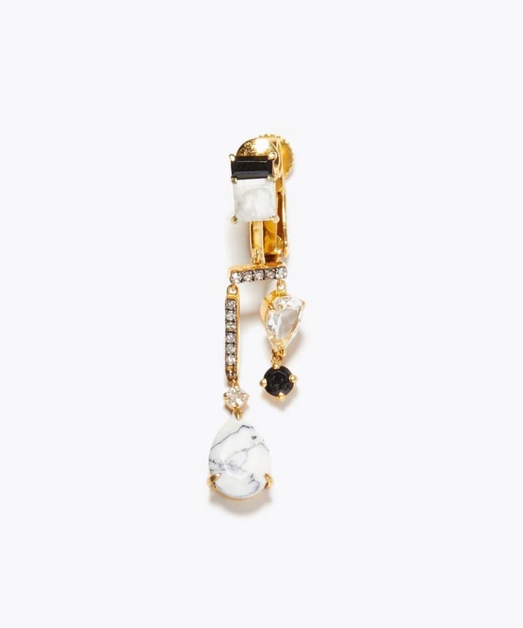 [elafonisi] 【2022 Winter Limited】black&white pear shaped howlite single ear clip