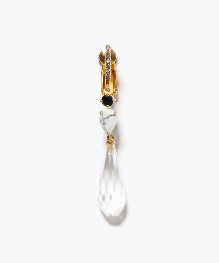 [elafonisi] 【2022 Winter Limited】black&white drop clear quartz single ear clip