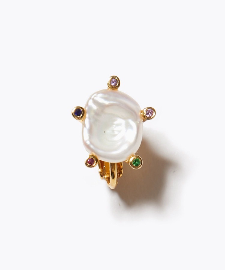 [philia] keshi pearl multi-stone prong single ear clip